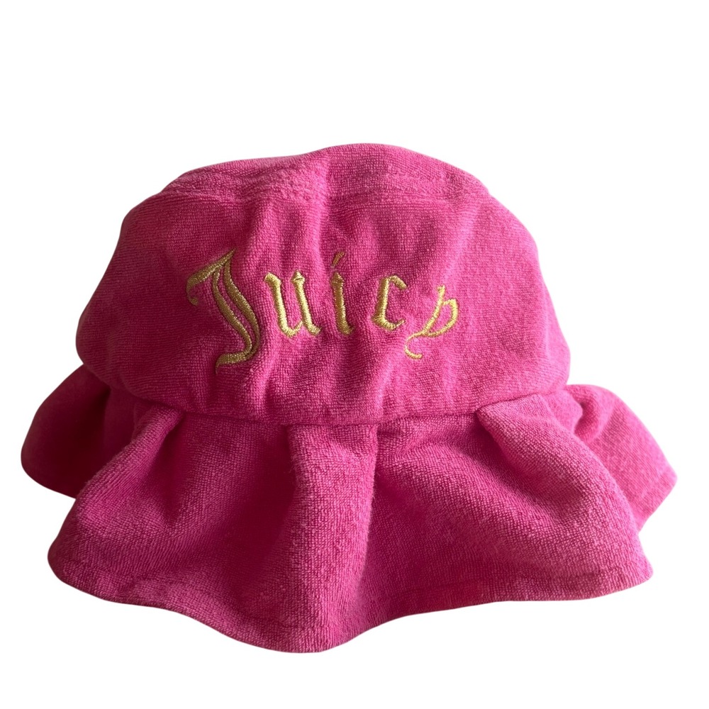 Juicy Couture Pink Terry Cloth Ruffle Bucket Hat Gold Embroidered Logo Y2K OS - Picture 8 of 8